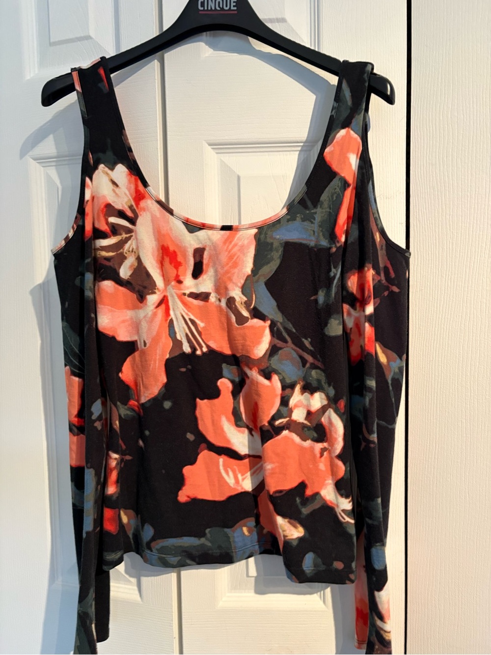Guess Black Tank Top with Coral Floral Print